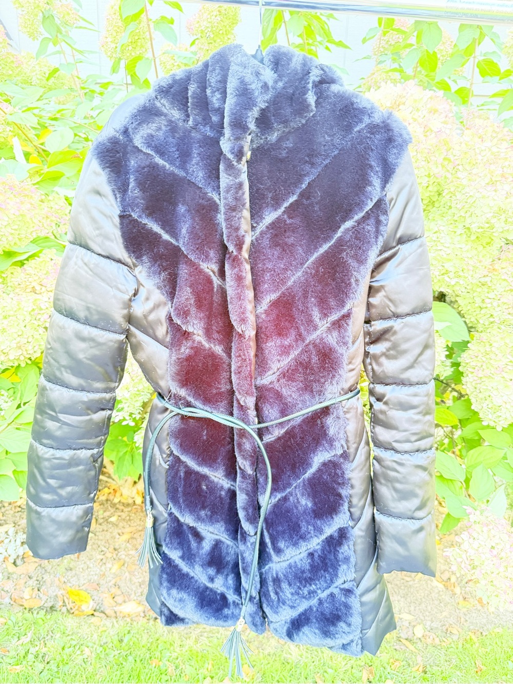 Karl Lagerfeld Black Quilted Puffer Coat with Faux Fur Back